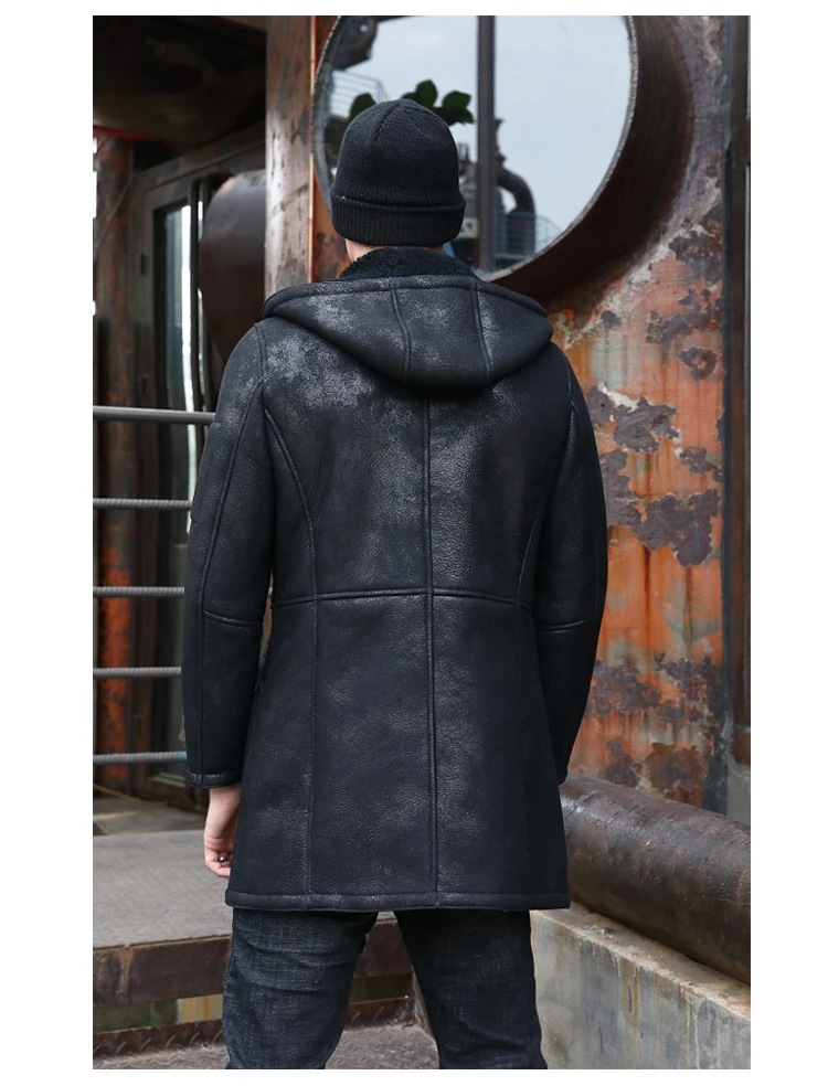 Мужское зимнее пальто из натуральной овчины длинная куртка коричневого и