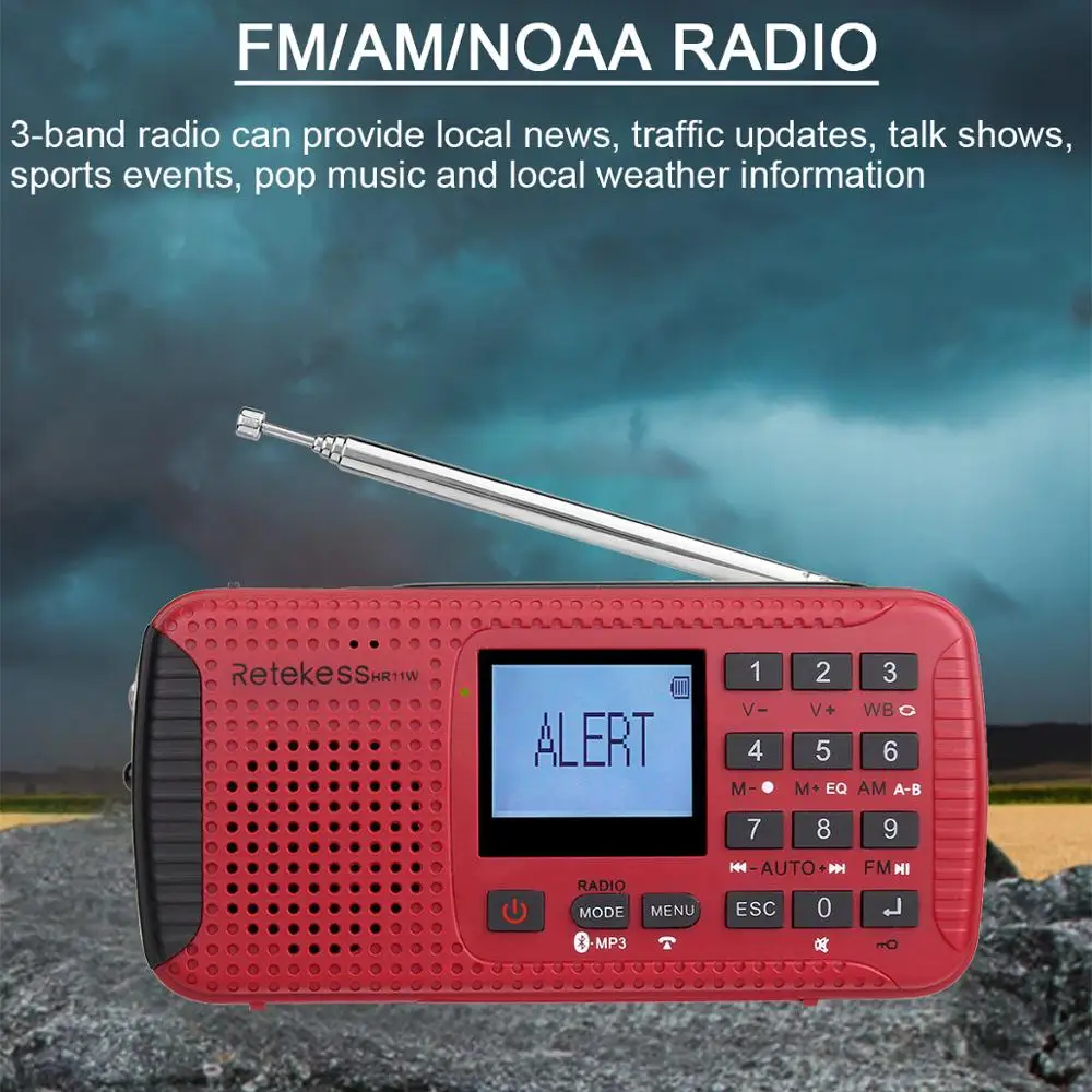 Retekess HR11W FM/AM NOAA аварийное радио Ручной рукоятки солнечное Bluetooth MP3 плеер цифровой