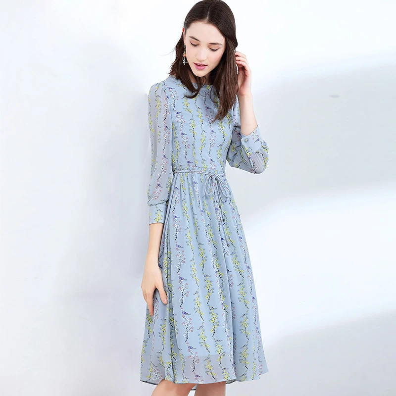 Женское шифоновое платье трапеция с высокой талией и цветочным принтом|Женские