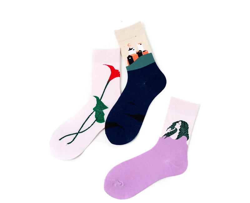 

Europe Street Trend Sports Socks Korean Cartoon Funny Socks Mid Tube Sock College Wind Art Socks for Women Unisex Socks