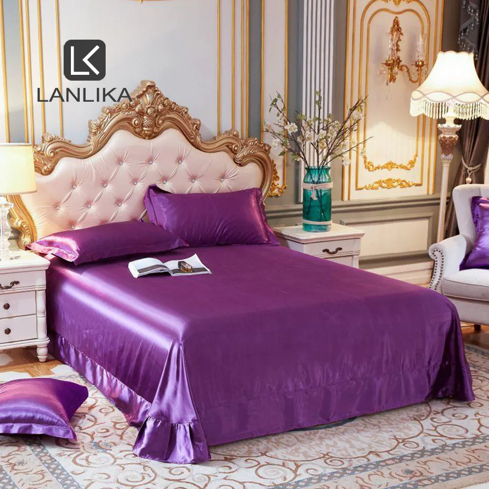 Lanlika 2020 роскошный благородный 100% шелк фиолетовый красивый плоский простынь