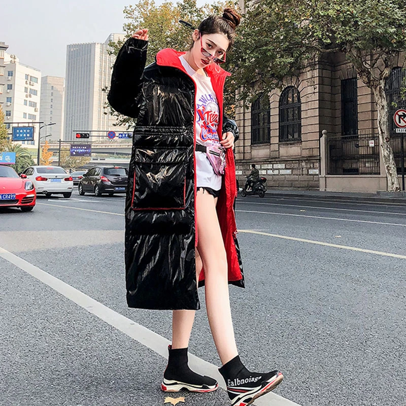 2020 женский зимний черный свободный пуховик модный уличный Длинный