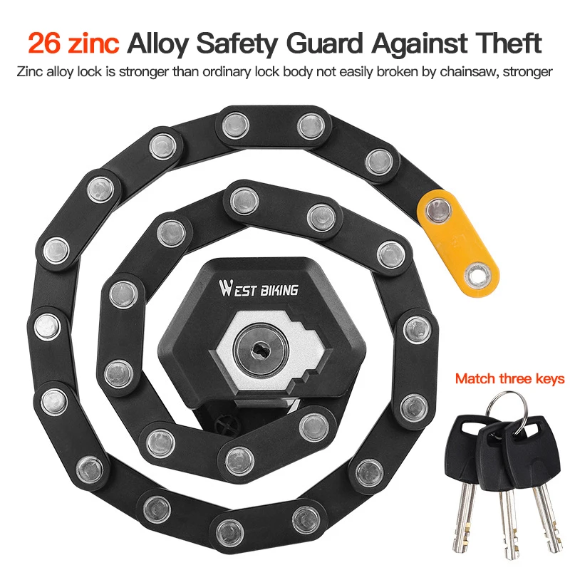 Foldable Bike Lock 3 Keys Anti-theft Heavy Duty Chain Cable Padlock Alloy Anti-Theft Strong Secure Bicycle Folding | Спорт и