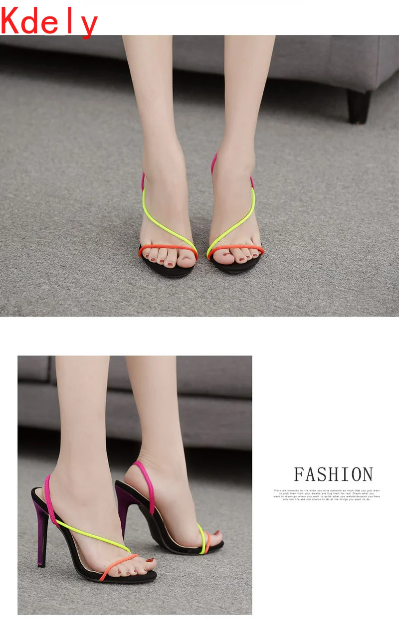 

2021 New Fashion New Flock Women Slippers Summer Thin High Heels Dress Slip on Causal Slides Women Mules Colorful Size 35-42