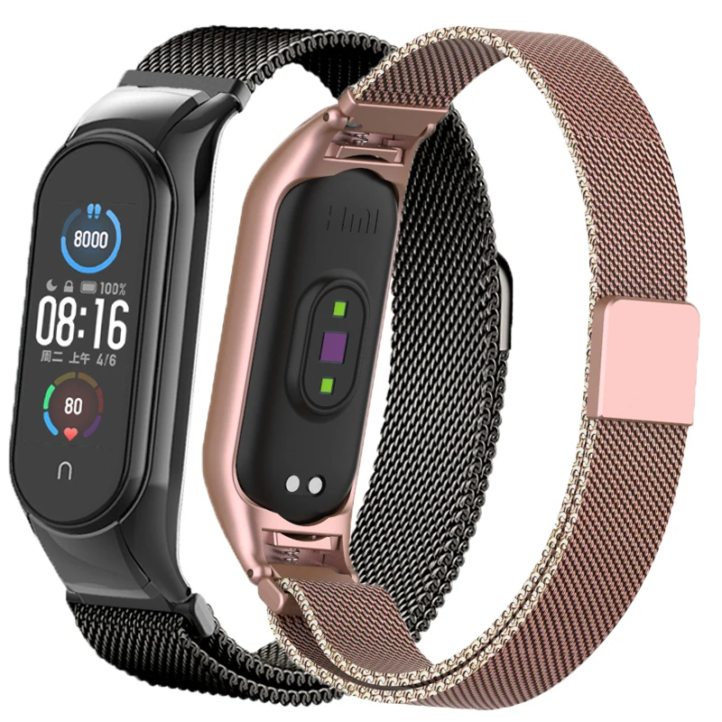 Браслет Магнитный из нержавеющей стали для Xiaomi Mi Band 4 5 6 | Наручные часы