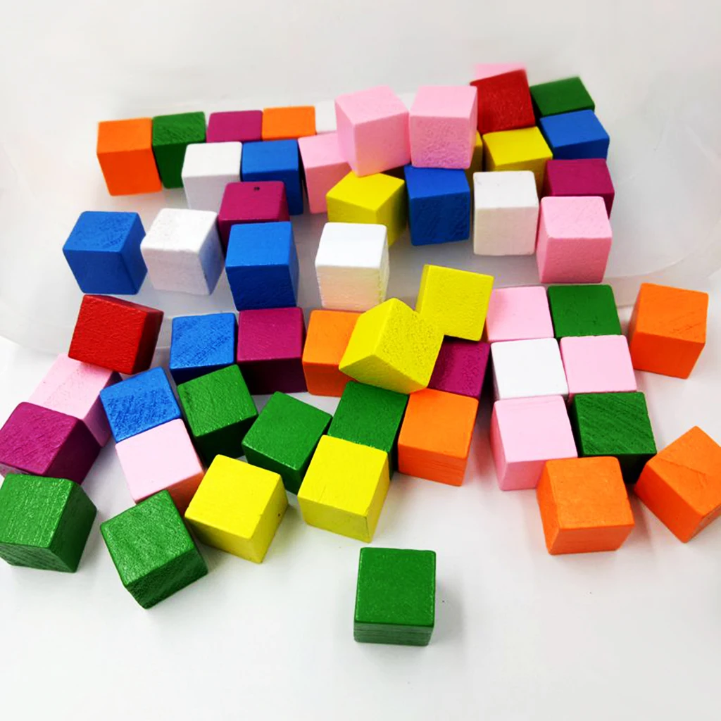 

50 Pieces Assorted Color Wooden Blocks Embellishments for Crafts 15mm