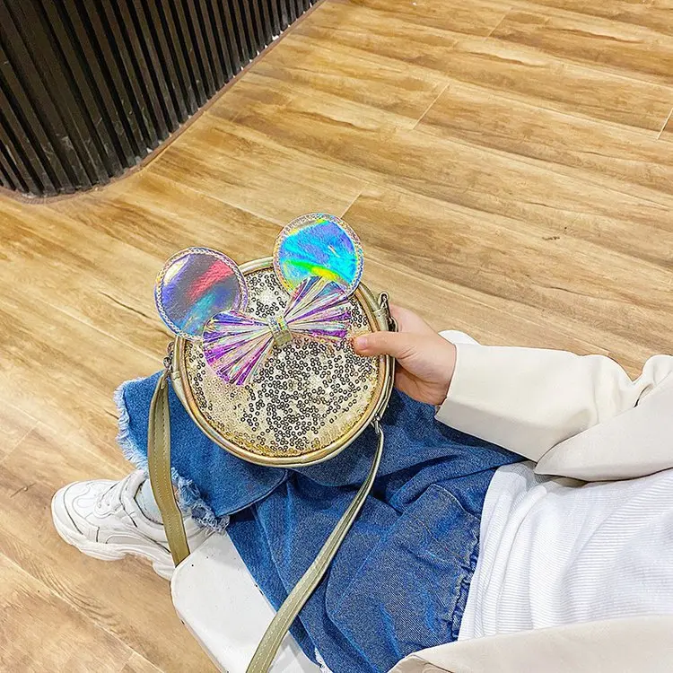 

Disney cartoon Mickey sequin girl fashion one shoulder messenger mini lipstick coin-operated small round bag girl accessory bag