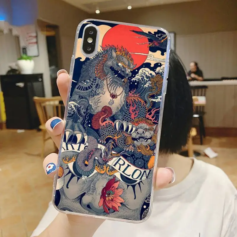 

Japanese cartoon pub wave Anime Dragon Phone Case Transparent for iPhone 6 7 8 11 12 s mini pro X XS XR MAX Plus