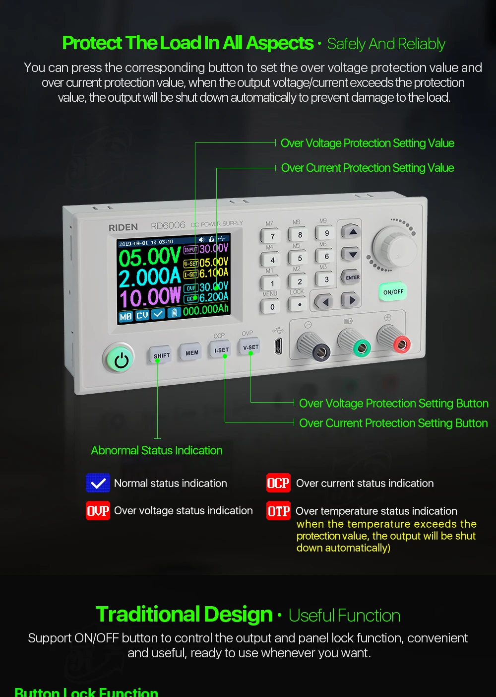 RD RD6006 RD6006W dc-dc преобразователь напряжения и тока Вольтметр 60V 6A USB Wi-Fi понижающий