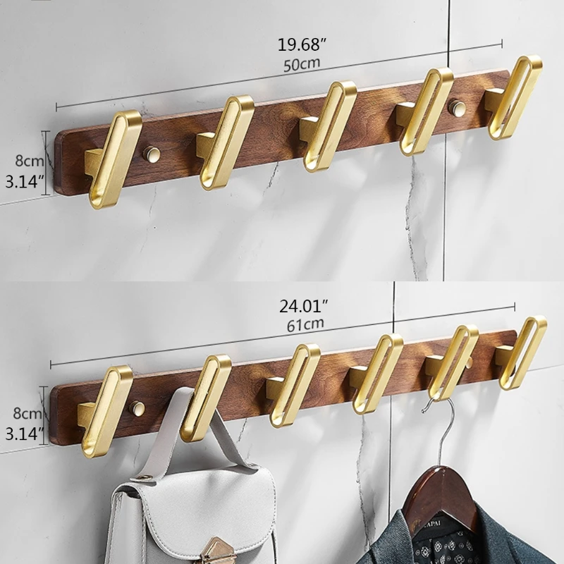 

Wooden Wall Mounted Hanger Multi Metal Hooks Coat Rack Durable Clothes Pegs Smooth Finished Decorative Household Storage