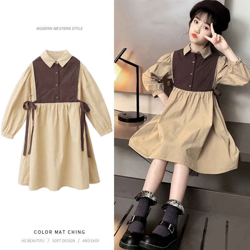 Осеннее платье подходящее по цвету Хлопковое для молодых девушек лаконичное