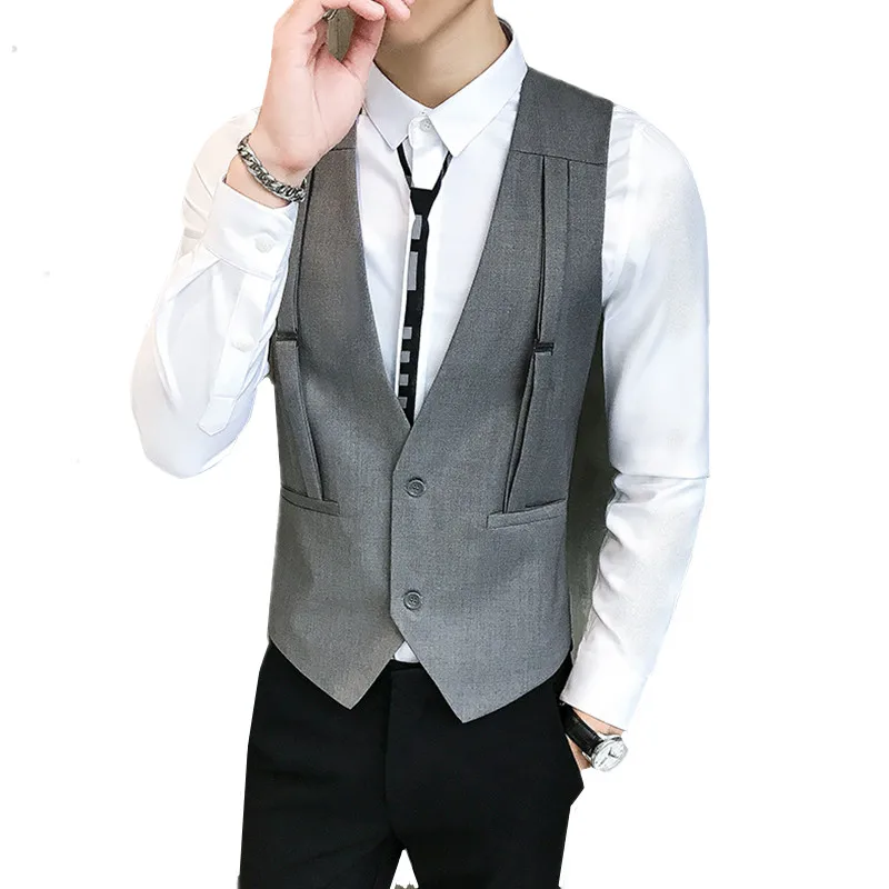 Модное мужское платье жилет черный серый темно синий приталенный деловой для