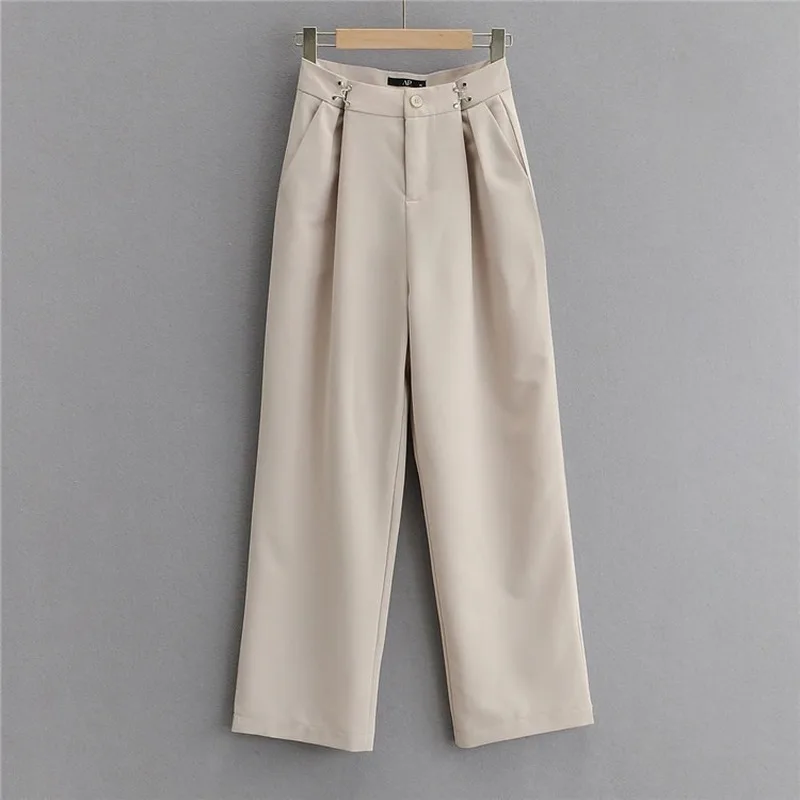 

2021 Fashion Casual Commute Tailored Trousers Pleated Blazer Suit Pants with Hook Women Solid Colors High Waist Straight Pants