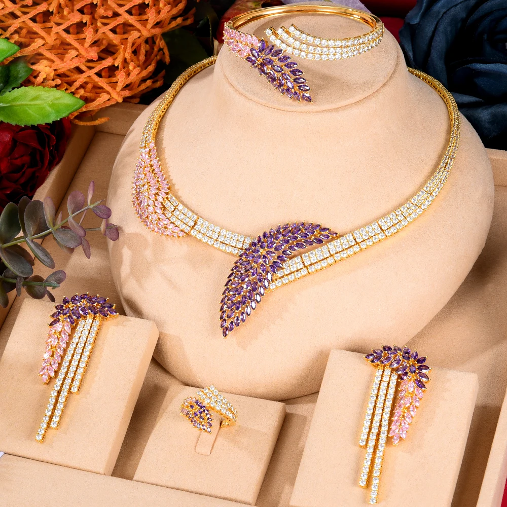 

4 шт./упаковка, Женский комплект из колье, серёг и браслета