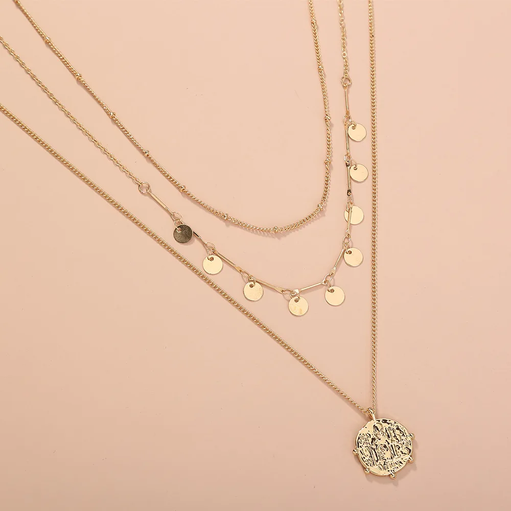 

Krasivaya European Style 3 Layer Gold Necklace For Women Fashion Jewelry