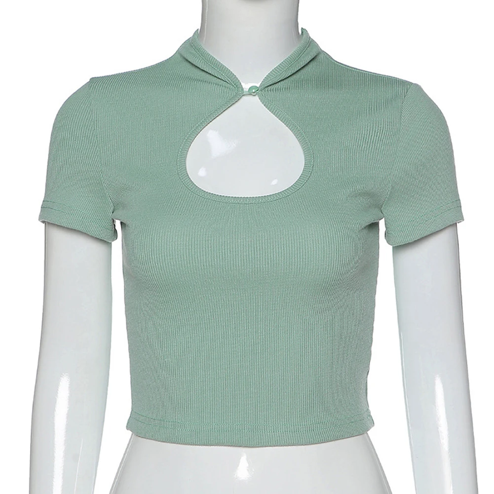 Женская облегающая футболка с коротким рукавом элегантная Однотонная