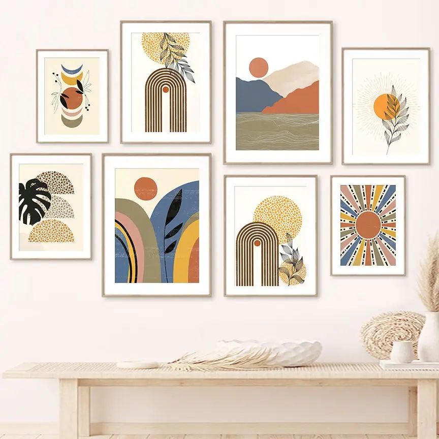 

Mountain Sun Rainbow Leaves Abstract Landscape Art Canvas Painting Nordic Posters And Prints Wall Pictures For Living Room Decor