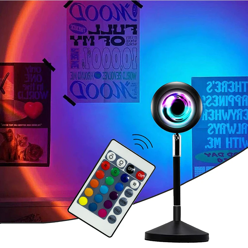 

Sunset Projector Lamp RGB Remote Contral Rainbow Projector Lamp Led Light Atmosphere Lamp Bedroom Coffee Store Wall Decoration