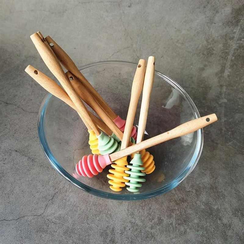 

Honey Stir Bar Mixing Handle Jar Spoon Practical Silicone Wood Dipper Honey Long Stick Supplies Honey Kitchen Tools