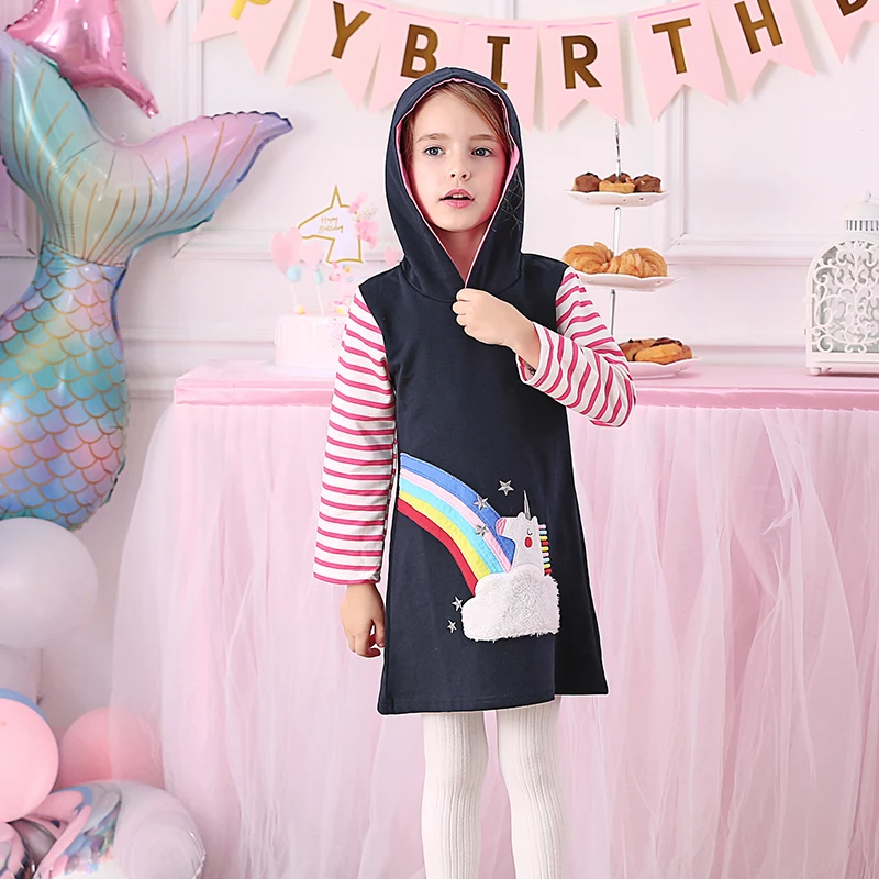 VIKITA/платья с вышивкой в виде единорога для малышей Платье капюшоном девочек Топы