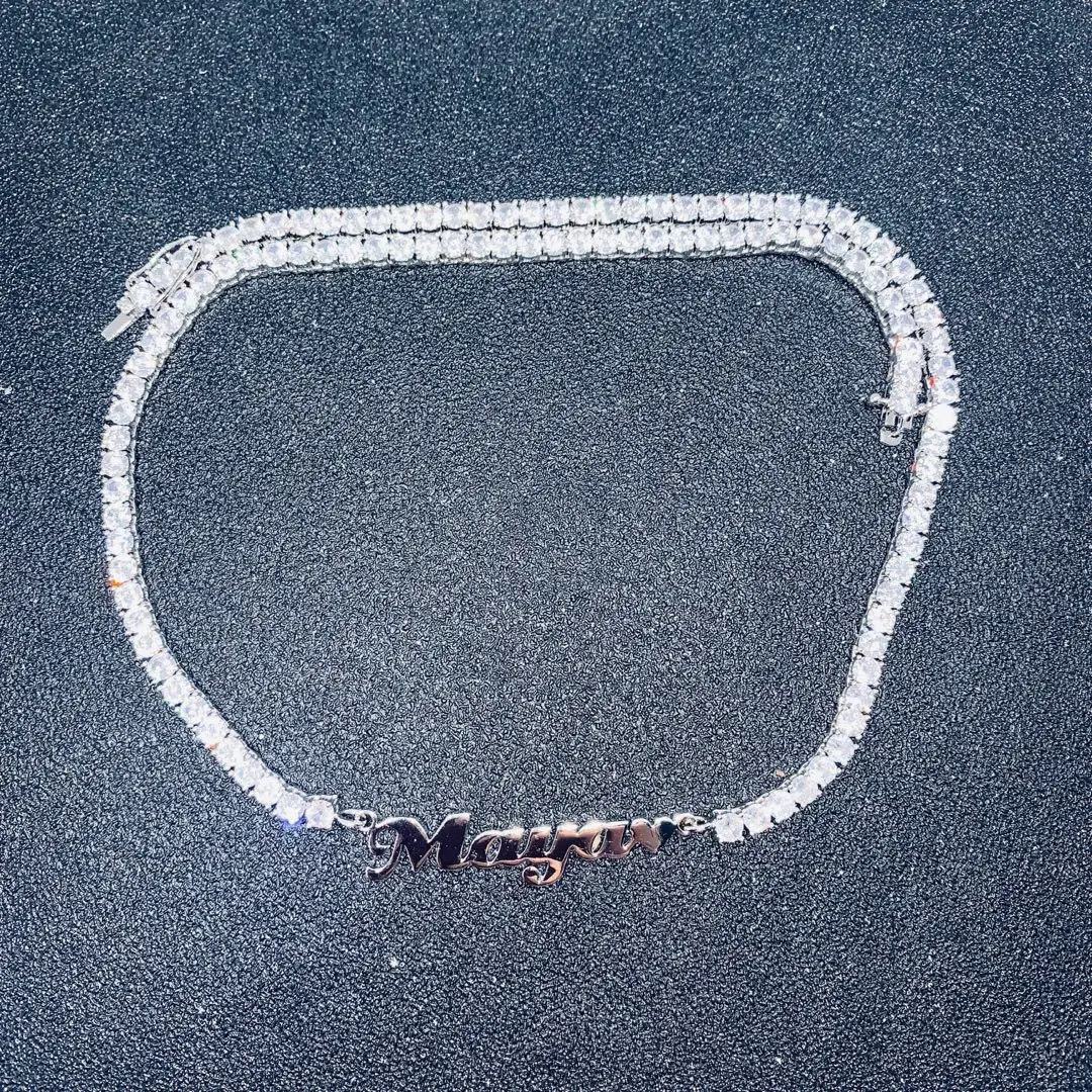 DOREMI Hip Hop Style 4MM Zircon Chain Custom Stainless Steel Name Necklace Iced Out Personalized Name Pendant with Logo Numbers