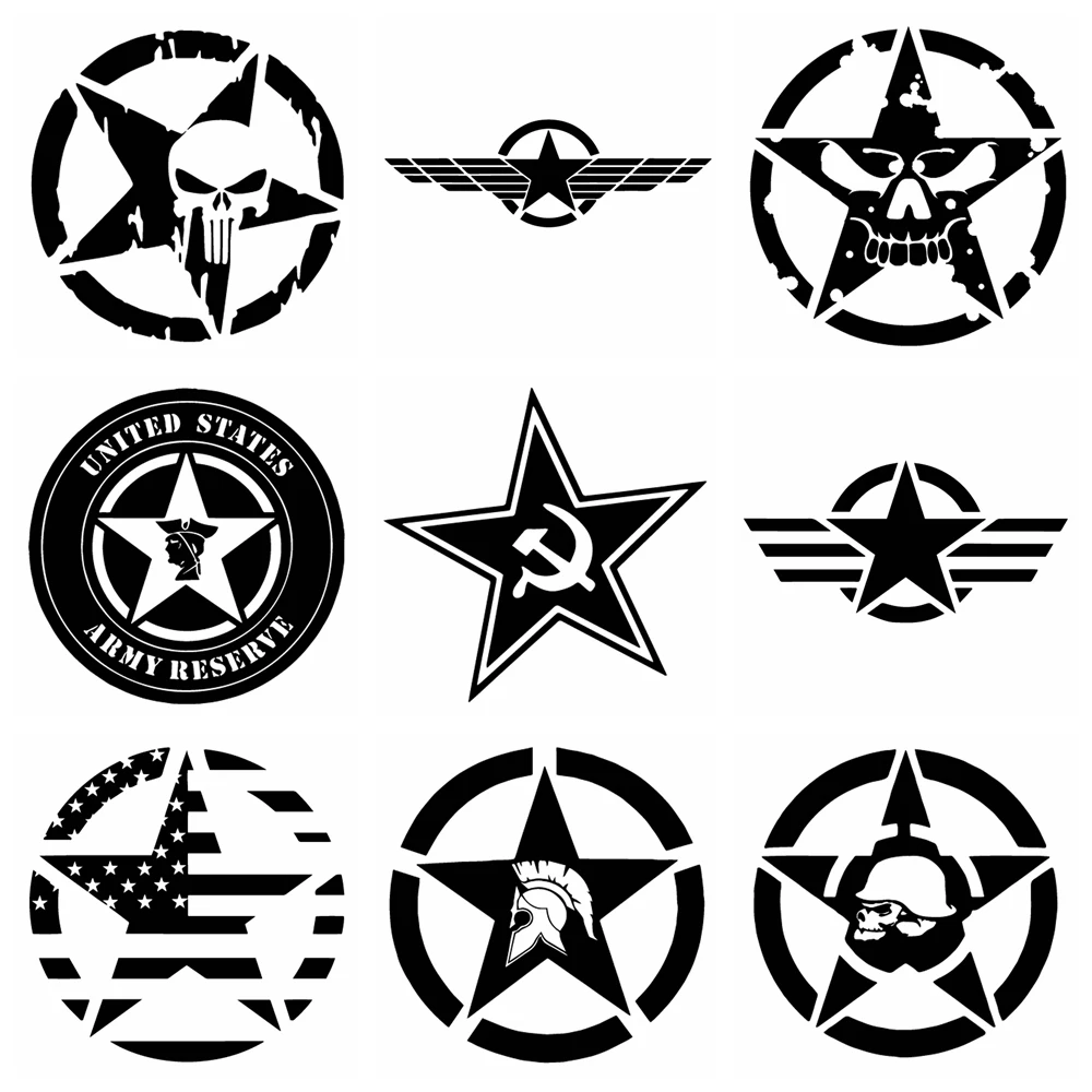 

Funny Army Star Car Sticker Five-pointed Star Logo Car Window Waterproof Decoration Car Sticker Skull American Flag