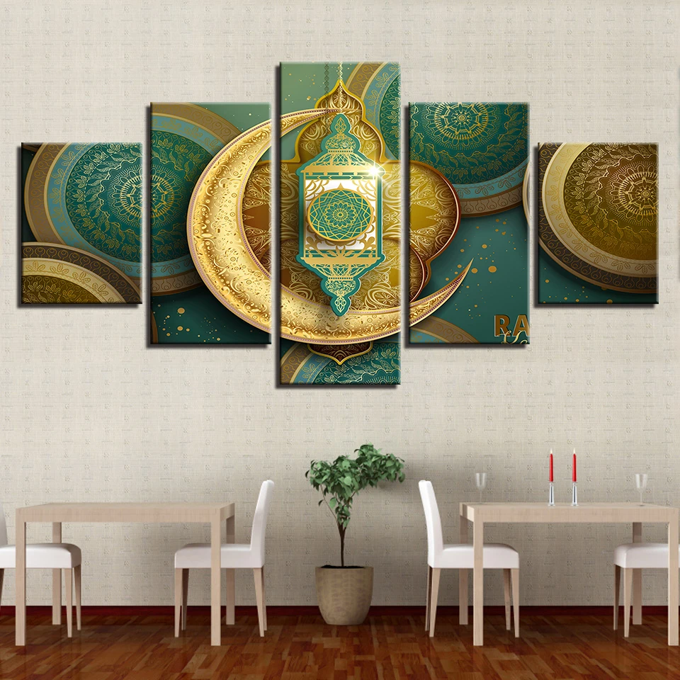 

Modular Artwork Canvas Paintings HD 5 Panel Muslim Islam Pictures Prints Poster Home For Living Room Framework