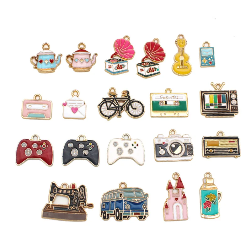 

10PCS Retro nostalgic alloy dripping oil DIY jewelry accessories 8090s sense bicycle sewing machine camera pendant