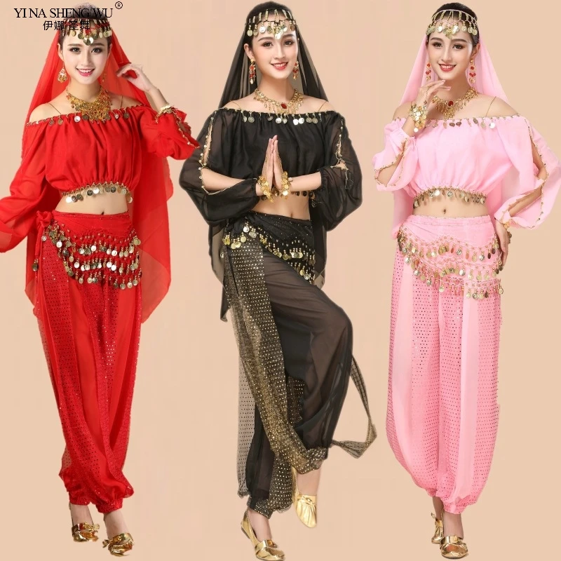 

Bollywood Dance Costumes Indian Belly Dance Costumes Set Top+Pant Plus Size Bollywood Oriental Belly Dance Costume Set New