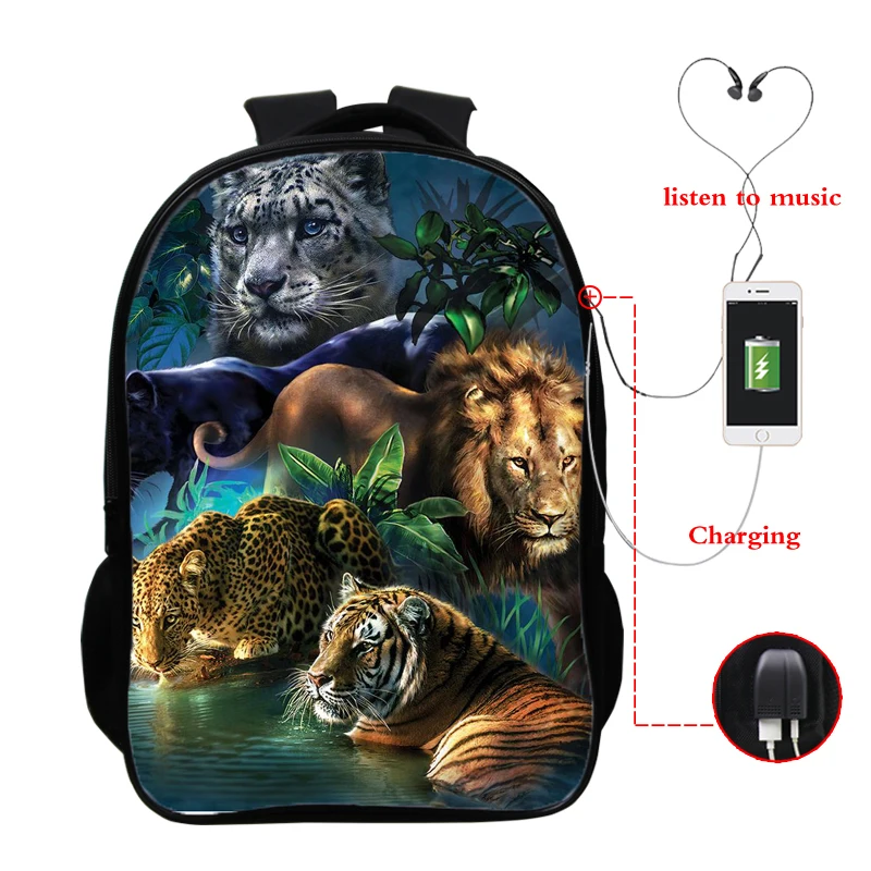 

3D USB Charging Backpack Acuarela Animals Print Kids Schoolbags Laptop Bag for Teenage Students Travel Bag Girls Boys 2020