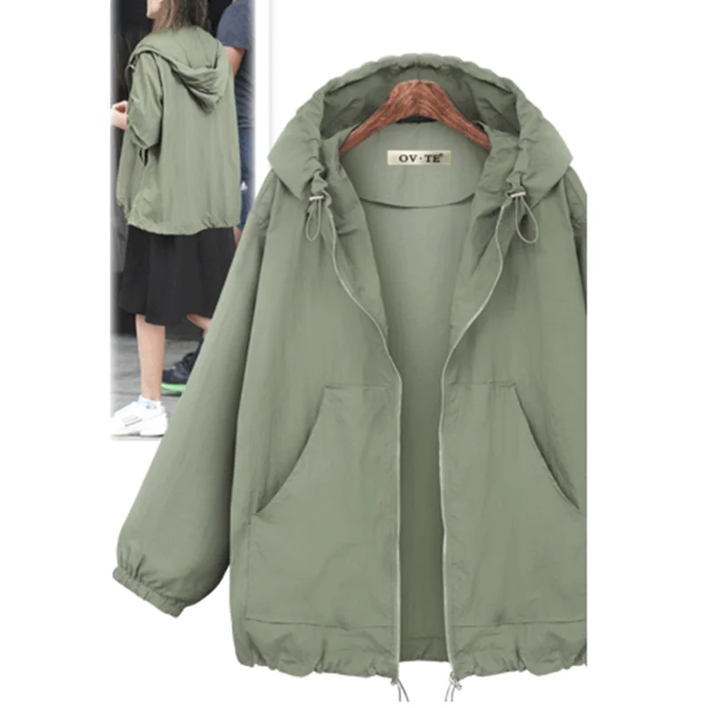 

2021 New Women'S Hooded Jackets Spring Autumn Causal Windbreaker Women Basic Jacket Coats Zipper Loose Jackets Famale Oversize