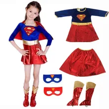 2021 New Costume Child Cute Girls Costumes Supergirl Cosplay Superhero Birthday For Kids Halloween Party Dress