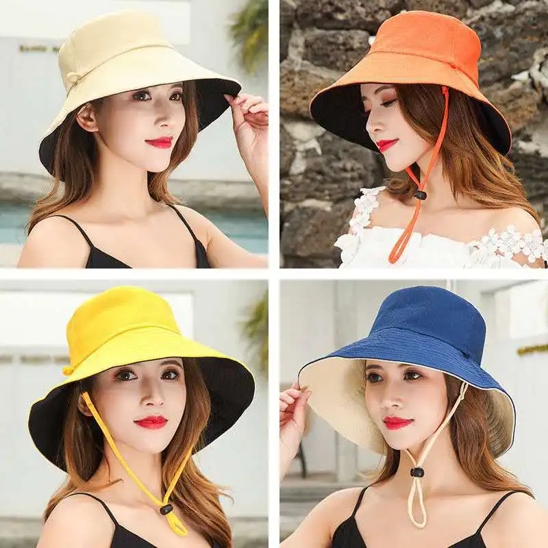 Hat Female Summer Double-sided Color Matching Dayan Spring and Autumn Fisherman Hat Female Sun Hat Sunscreen Hat Korean Foldable