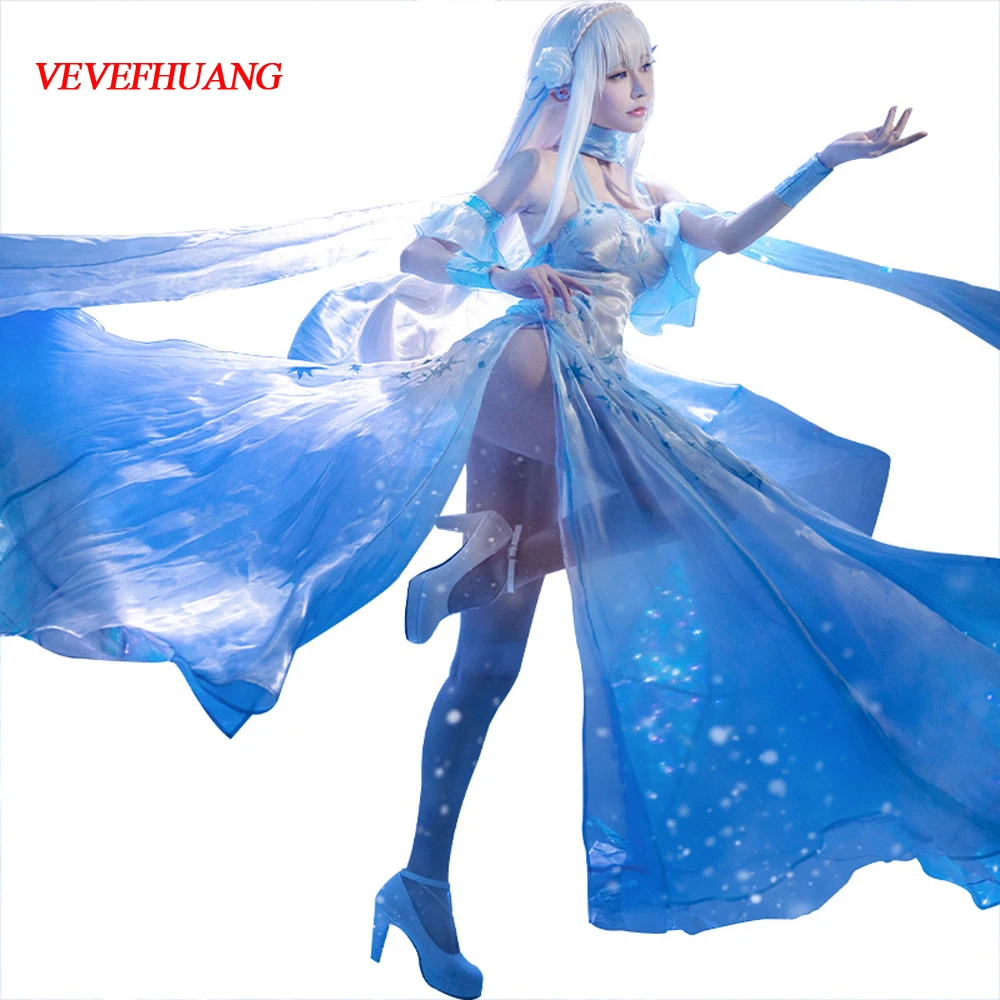 

VEVEFHUANG Kосплей Emilia Cosplay Anime Re:Life In A Different World From Zero Costume Ice Crystal Dress Woman Sexy Party Outfit