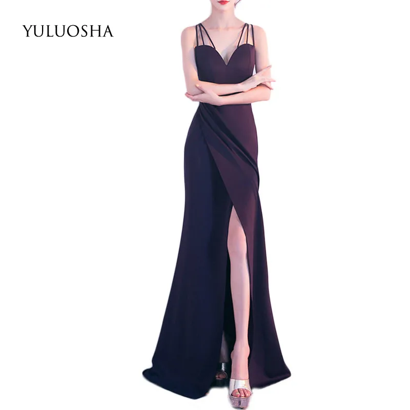 

YULUOSHA Evening Dress 2020 Sexy V-Neck Sleeveless Split Evening Party Prom Formal Gowns Long Slim Dress Vestidos Robe De Soiree