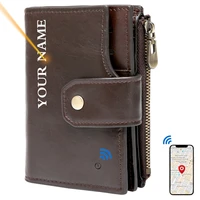 smart bluetooth compatible wallet tracker anti lost men wallets zipper short genuine leather purse free engraving