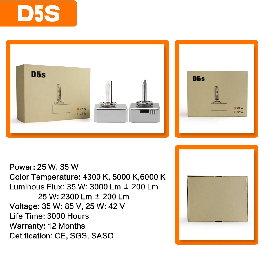 Ксеноновые лампы SHUOKE Hid D5S 4300K 5000K 6000K 12 В 25 Вт 2500 лм 3000 ч время службы ксеноновые