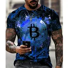Летняя новая мужская футболка с 3D-принтом биткоина, Свободный Топ с круглым вырезом и короткими рукавами, Мужская одежда, 2021
