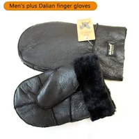 winter warm sheepskin fur mittens mens leather gloves thick wool plus black outdoor motorcycle riding wind and cold
