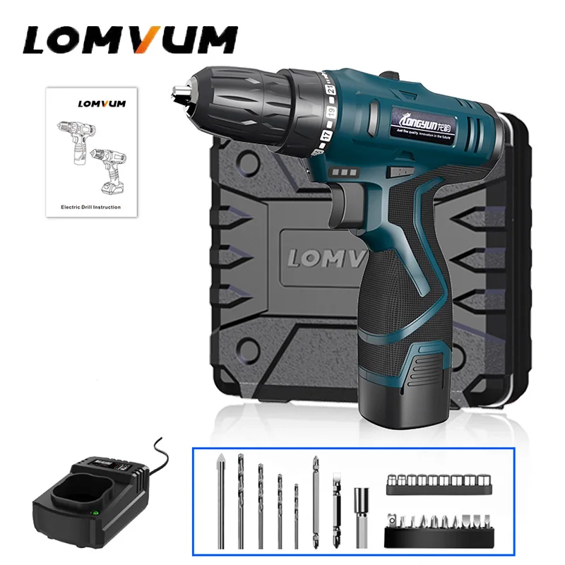 16V PC 1 Battery LOMVUM 2 скоростная электрическая дрель Водонепроницаемая перезаряжаемая электрическая отвертка многофункциональные электроинструменты Мини аккумуляторная дрель - Цвет: 16V PC 1 Battery