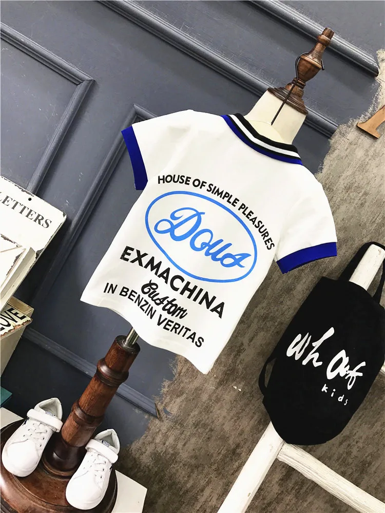 2PCS boys summer clothing set kids fashion letter printed shirt and blue short baby casual turn down collar sleeve top | Детская одежда