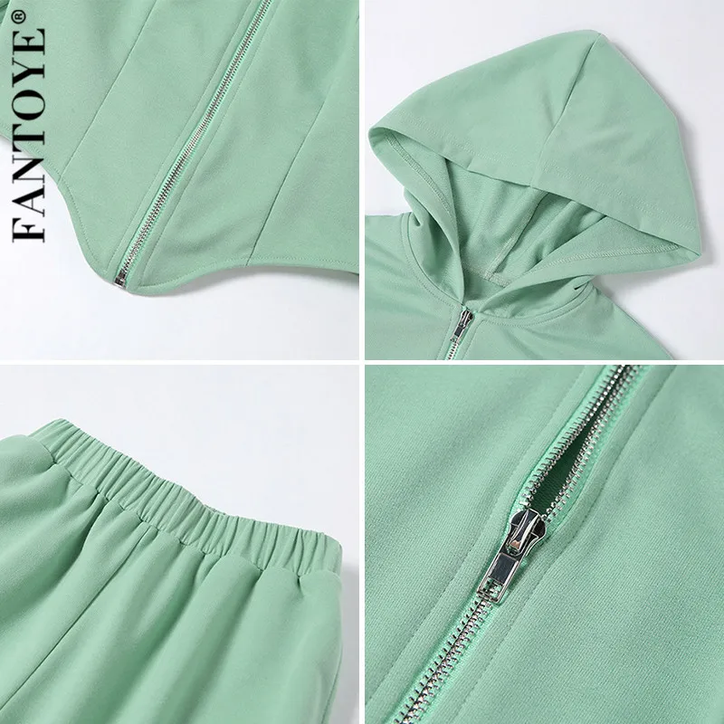 

WenQing Patchwork Irregular Full Sleeve Zipper Hooded Two Piece Set Women Fitness Crop Top And Long Pants Tracksuit Clubwear Set