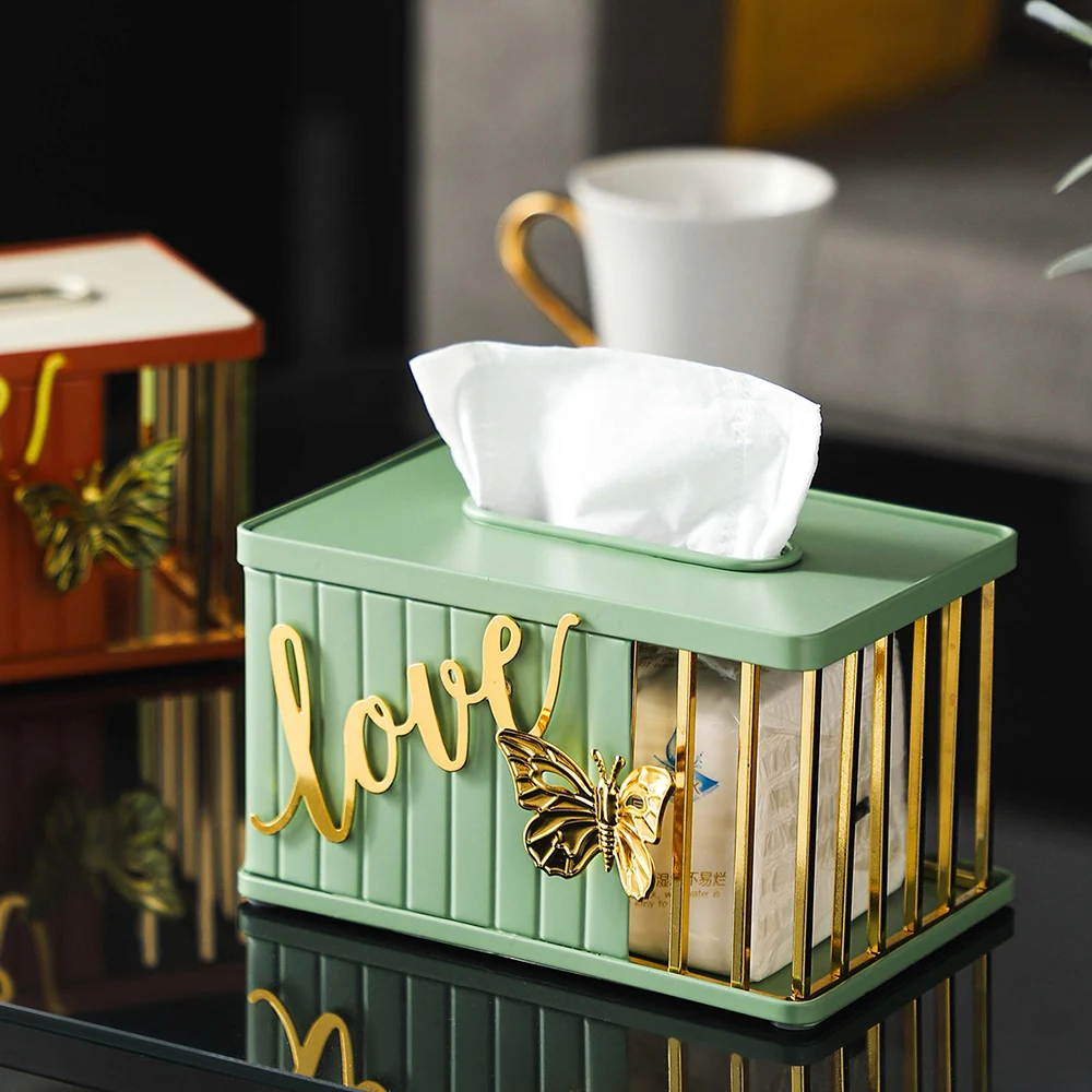

Nodic Iron Tissue Box Cover Rectangular Napkin Holder Bathroom Car Office Home Kitchen Paper Holder Decoration Paper Towel Case