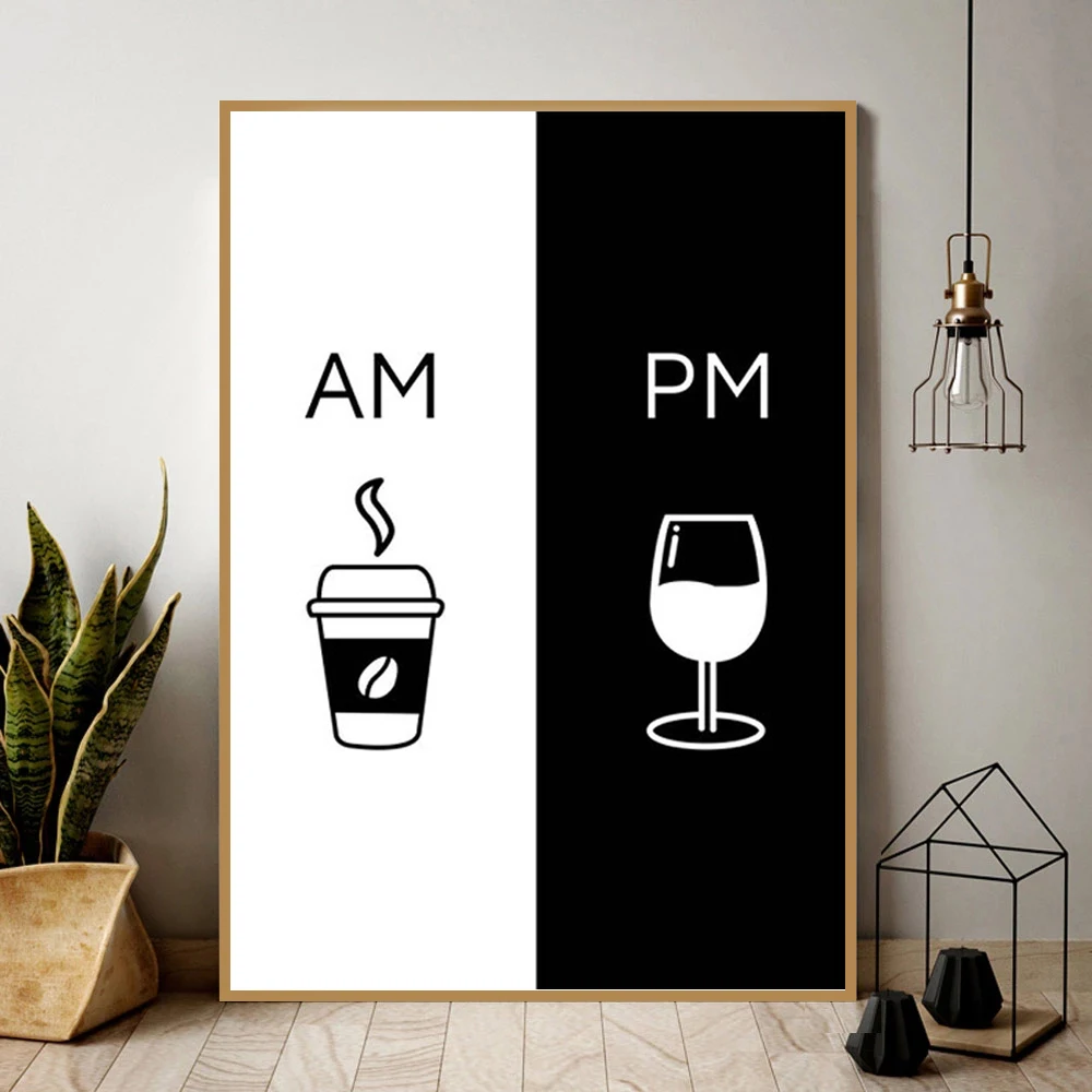 

Black White Coffee Wine Minimalist Posters and Prints Pictures Simplicity Kitchen Wall Art Canvas Painting for Dining Room Decor