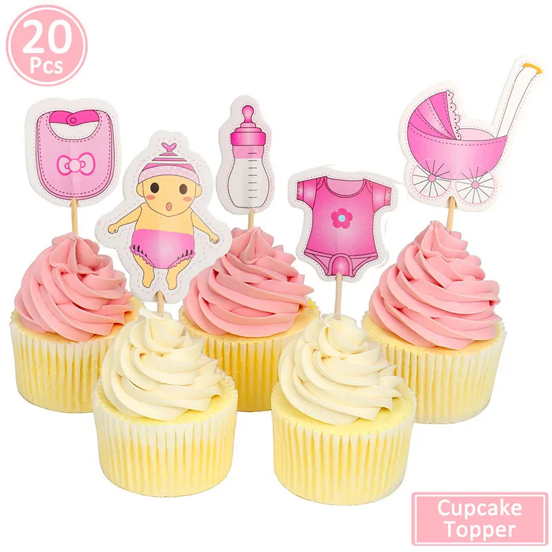 Детский душ торт кекс топперы BabyShower сувениры украшения, товары для вечеринки Его мальчик девочка синий игра слон Oh Baby - Цвет: 20pcs pink