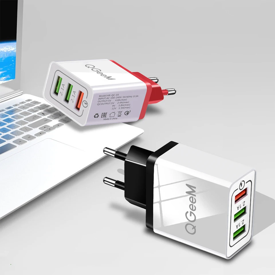 QGEEM 3 порта USB зарядное устройство для iPhone X Xiaomi EU US Plug QC 3,0 быстрое зарядное устройство для телефона Быстрая зарядка 3,0 портативное настенное зарядное устройство адаптер