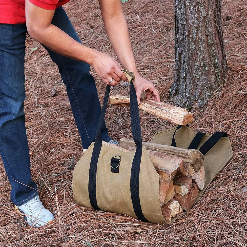 

Canvas Firewood Bag Waterproof Large Capacity Durable Folding Camping Picnic Barbecue Wood Stove Fireplace Log Carrier Tote Bag