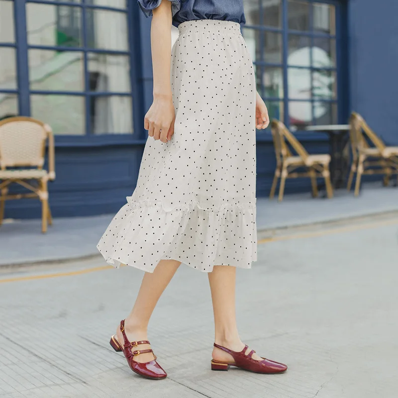 Симпатичная летняя юбка с эластичной талией в стиле ретро волнистой окантовкой