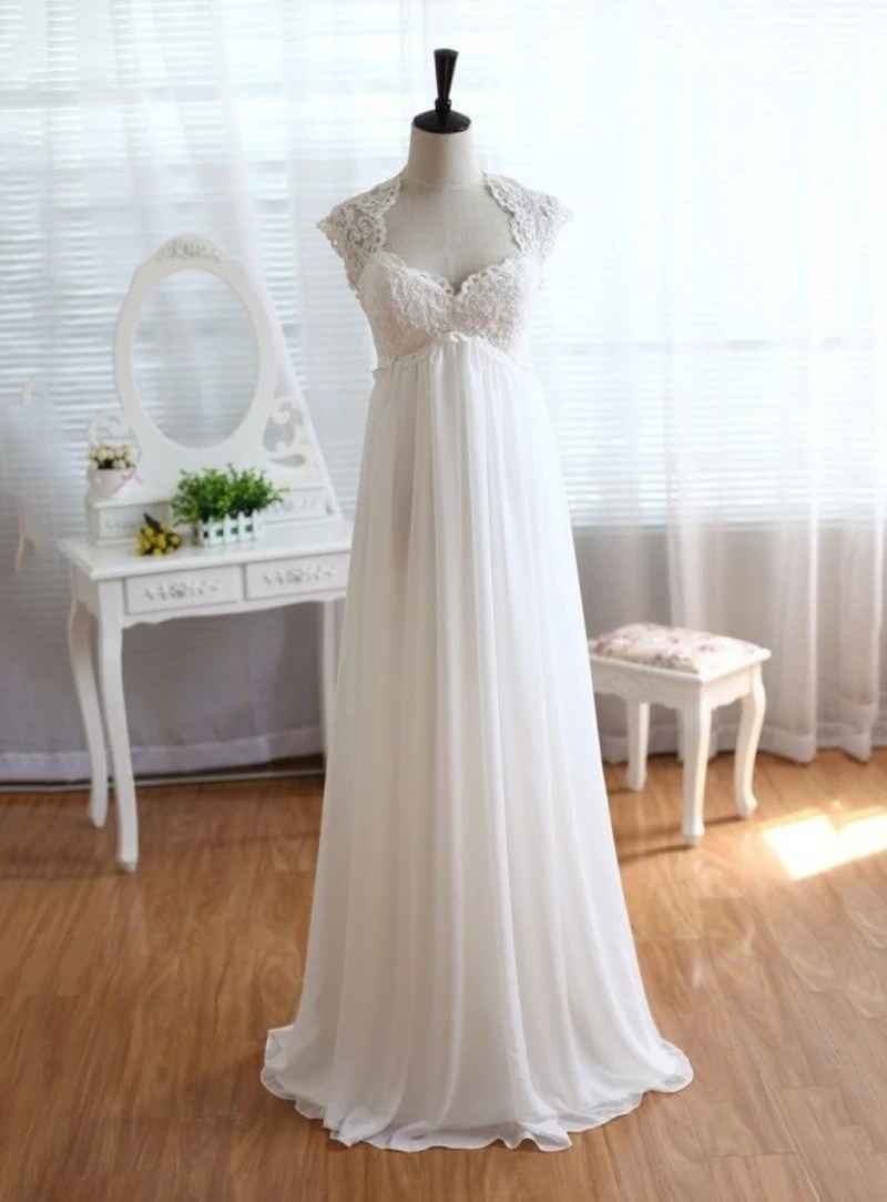 2019 Empire Wedding Dress White/Ivory Lace Chiffon Bridal Gown for Pregnant Woman Vestidos de Novia Plus Size Robe de Mariee