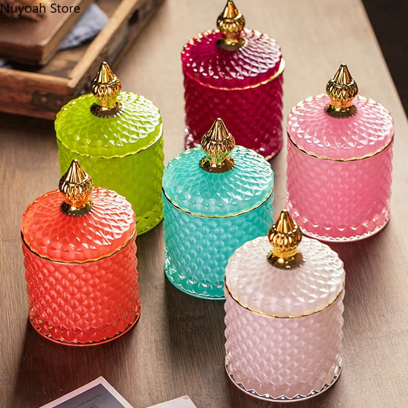 

European Style Light Luxury Crystal Glass Jar Candy Tea Can Storage Sealed Ornaments Retro Living Room Decoration Accessories